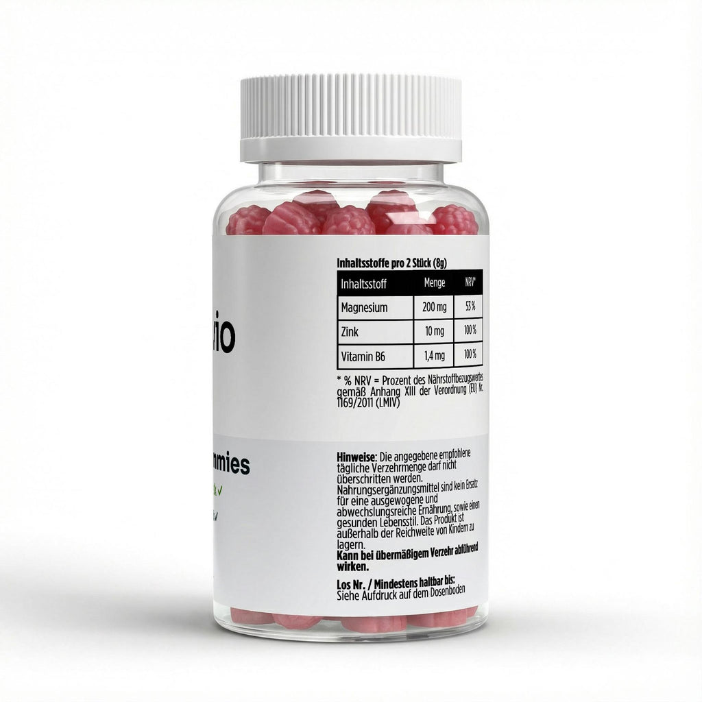 Zellvio Magnesium Gummies mit Himbeeren – Flat Lay