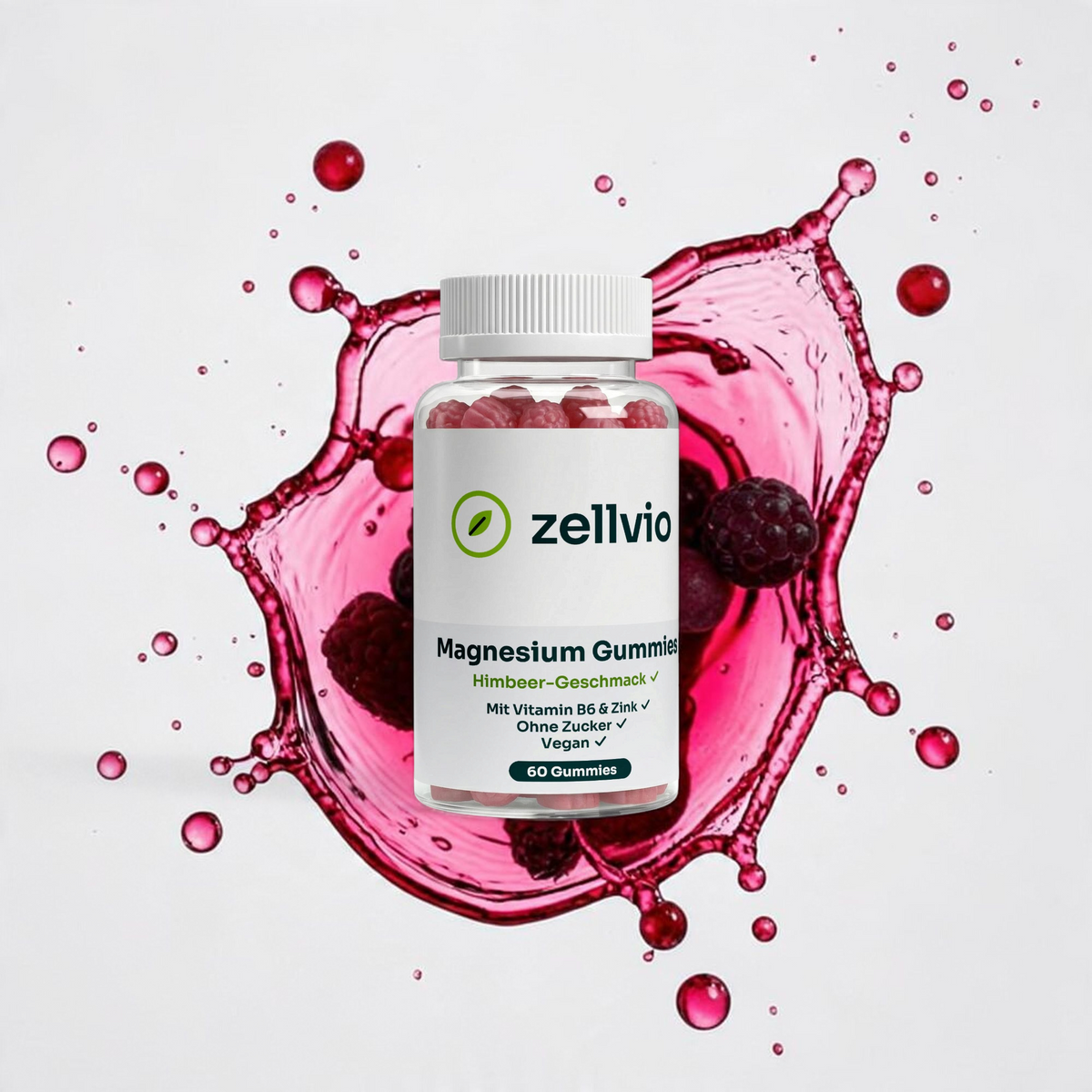 Zellvio Magnesium Gummies mit Zink und Vitamin B6 – 60 Stück, Himbeer-Geschmack